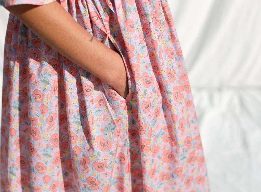 Floral Puffy Sleeves Silky Tana Lawn Cotton Dress NINA