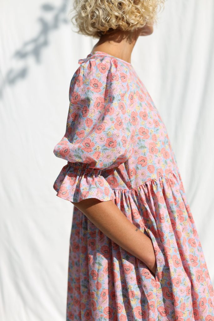 Floral Puffy Sleeves Silky Tana Lawn Cotton Dress NINA