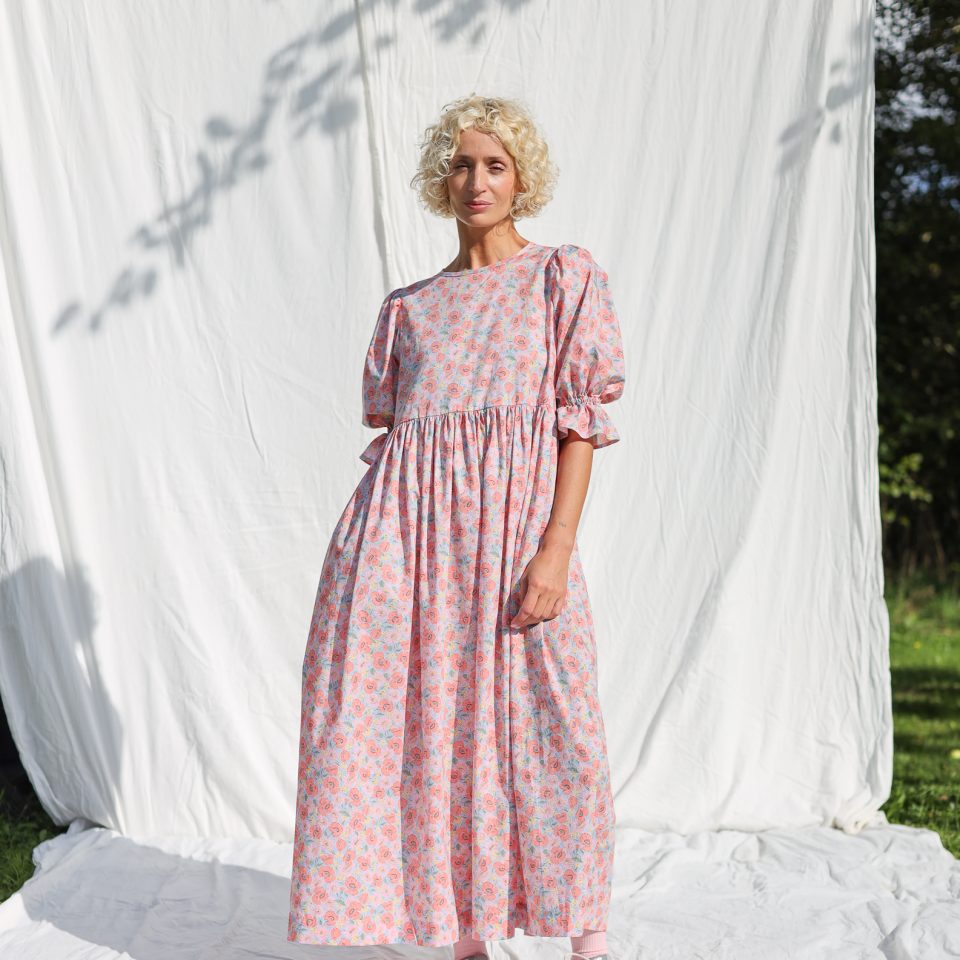 Floral Puffy Sleeves Silky Tana Lawn Cotton Dress NINA