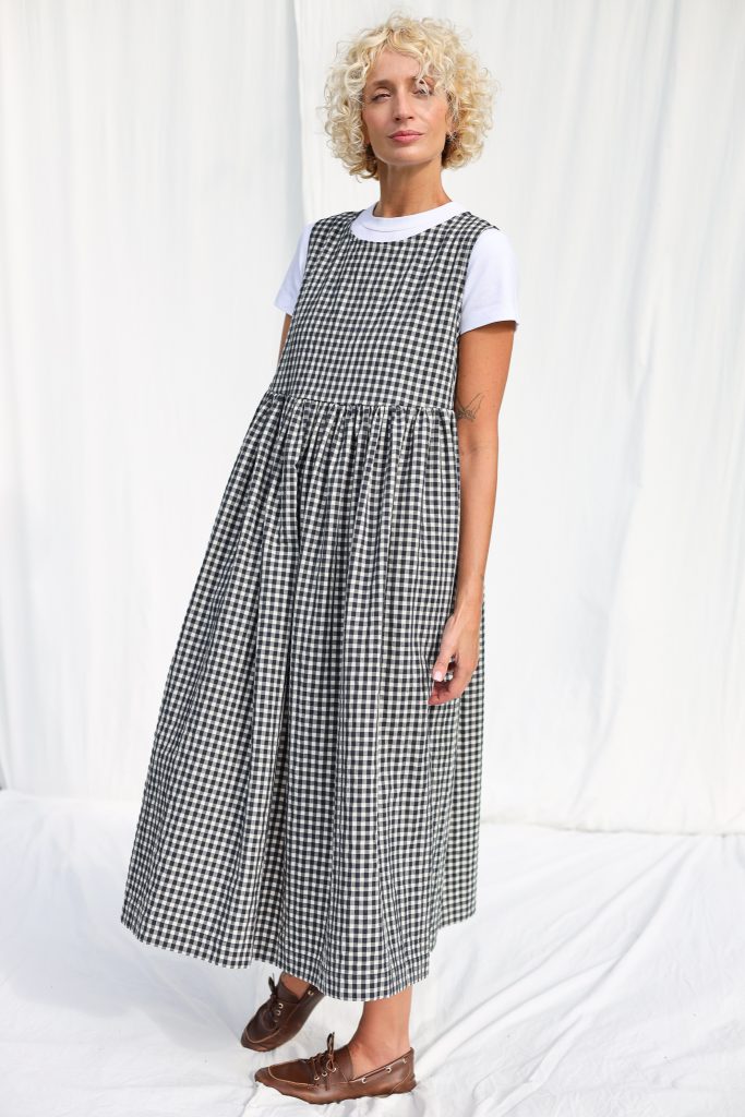 Gingham Sleeveless Seersucker Smock Dress