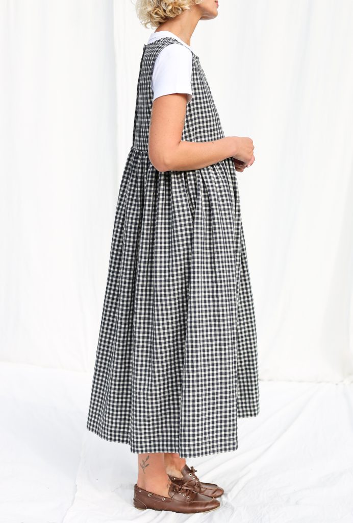 Gingham Sleeveless Seersucker Smock Dress