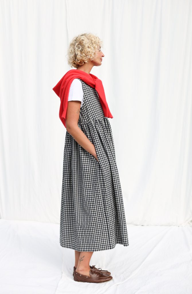 Gingham Sleeveless Seersucker Smock Dress
