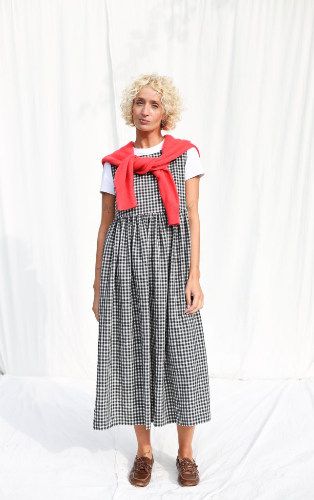 Gingham Sleeveless Seersucker Smock Dress