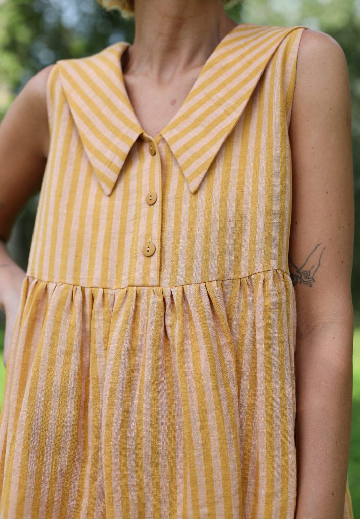 Striped Linen Sailor Collar Sleeveless Dress BETTY