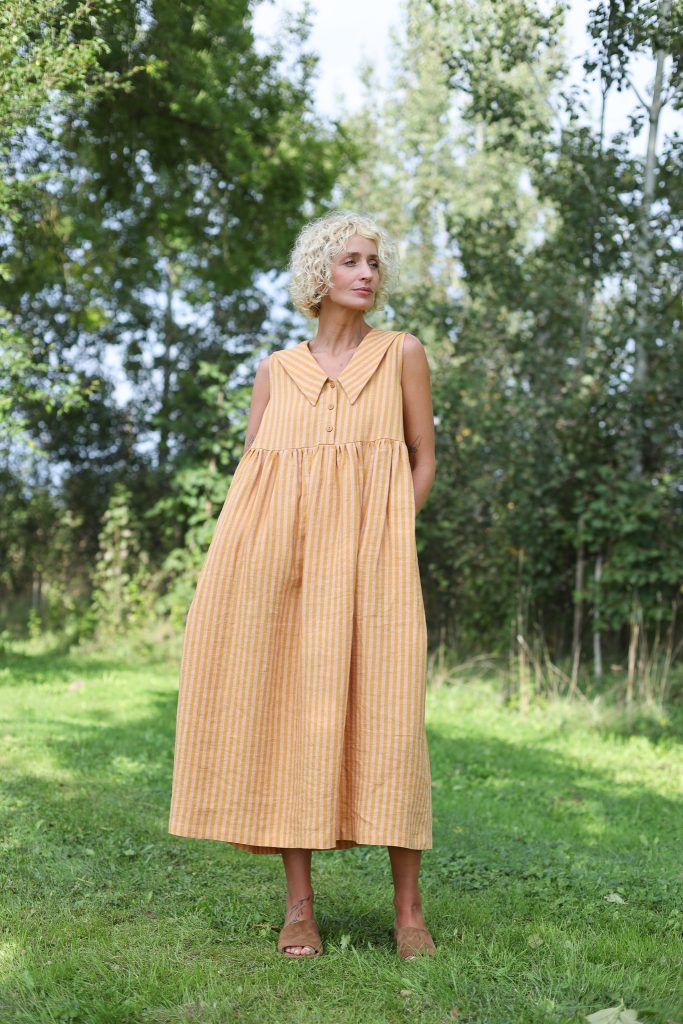 Striped Linen Sailor Collar Sleeveless Dress BETTY