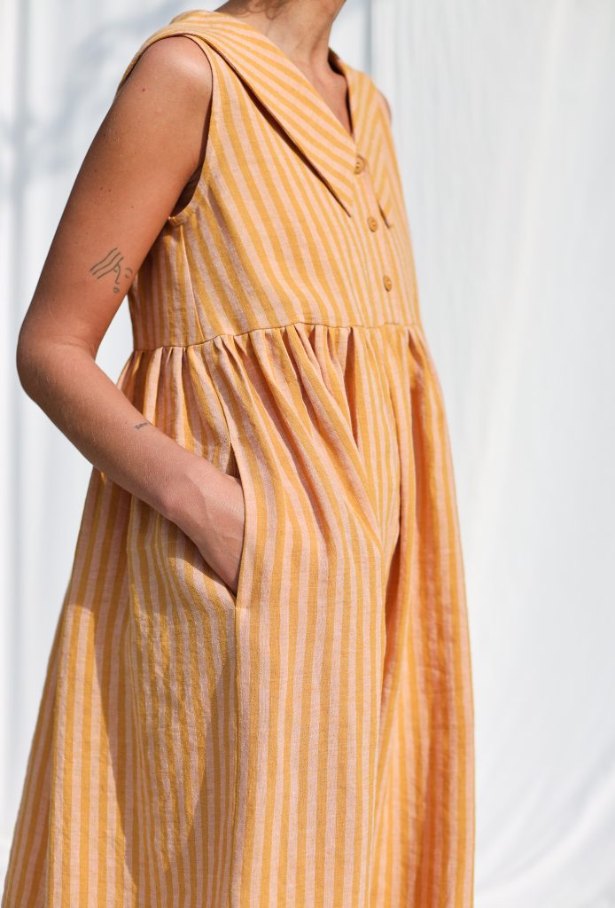 Striped Linen Sailor Collar Sleeveless Dress BETTY