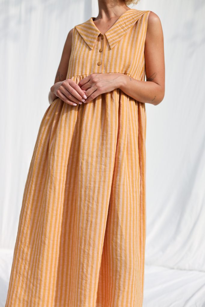Striped Linen Sailor Collar Sleeveless Dress BETTY