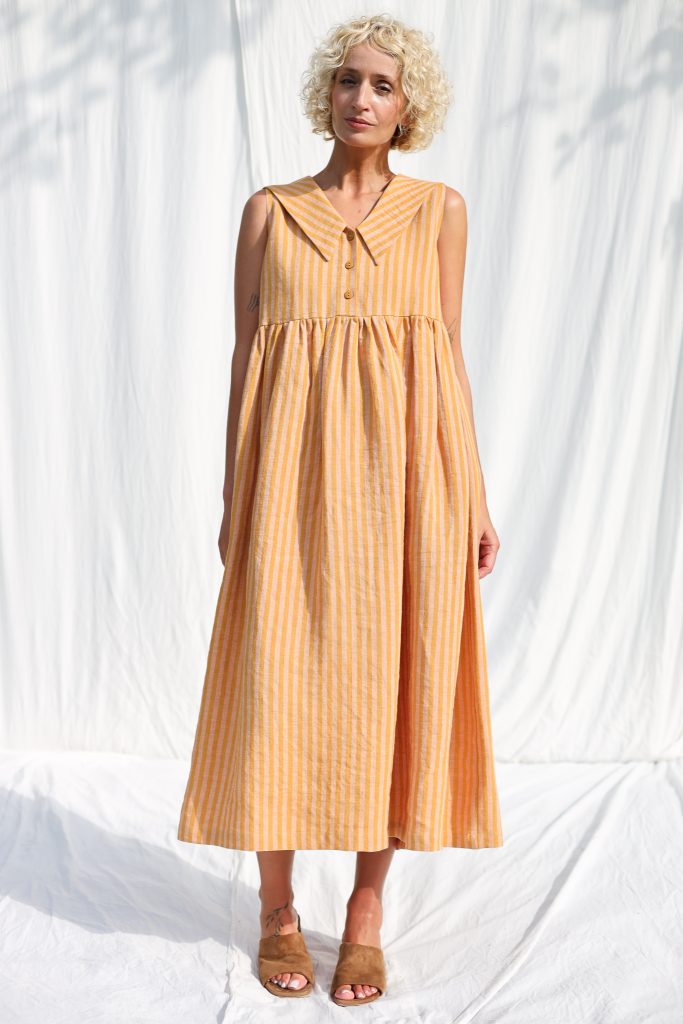 Striped Linen Sailor Collar Sleeveless Dress BETTY | Dress | Sustainable clothing | OffOn clothing