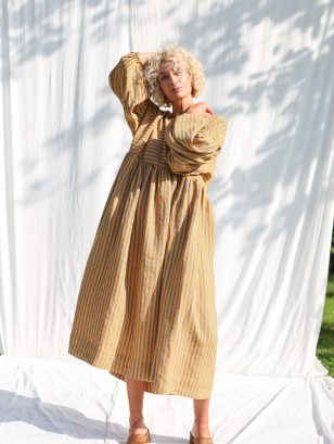 Oversized drop shoulder striped linen dress GRETA | Dress | Sustainable clothing | OffOn clothing