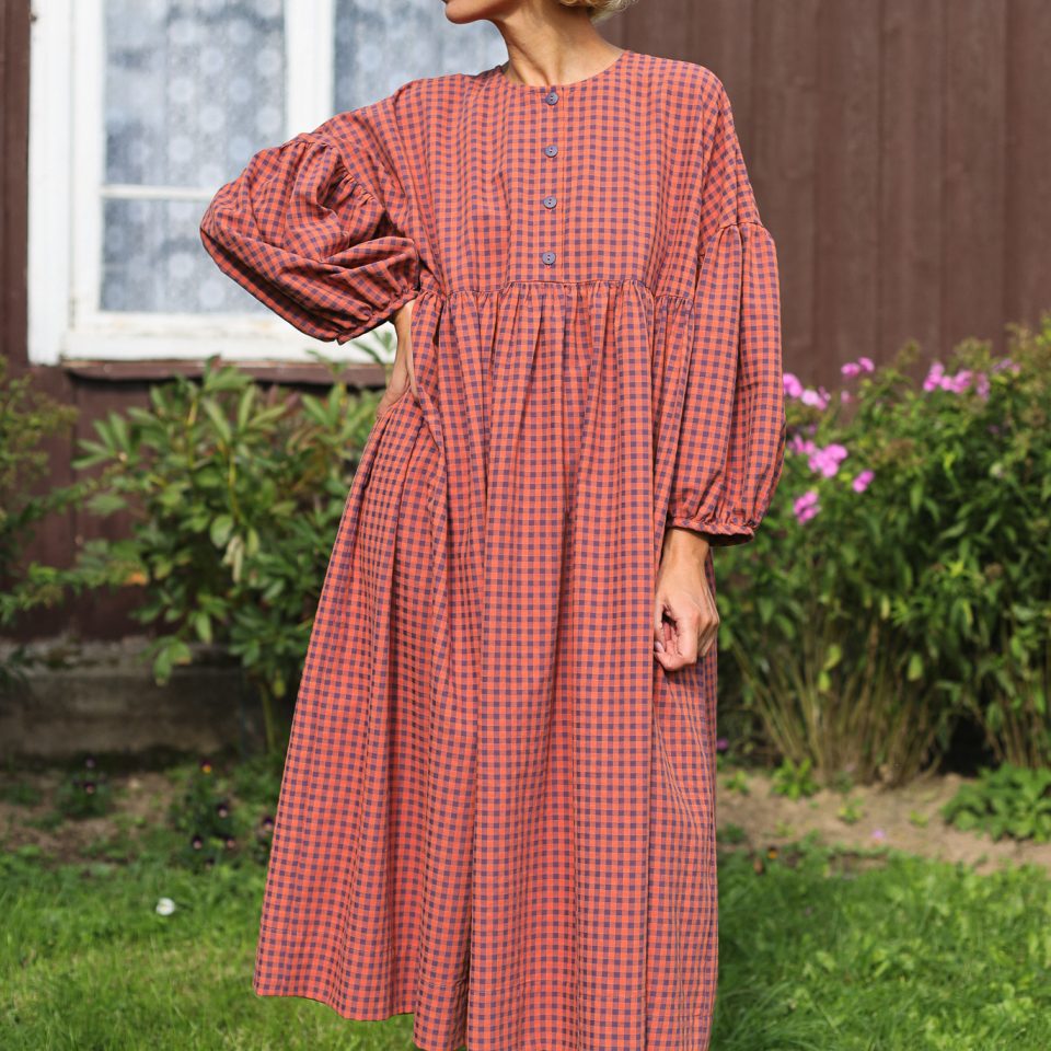 Oversized Seersucker Checks Dress GRETA | Dress | Sustainable clothing | OffOn clothing