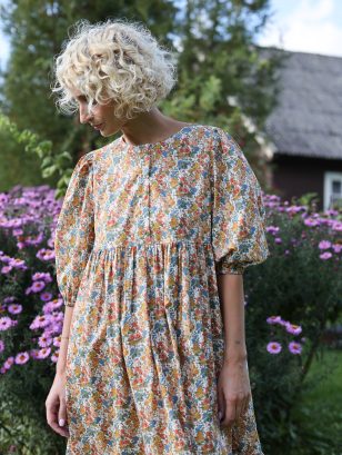 Peplum High Waisted Floral Print Dress GERTRUDE | Dress | Sustainable clothing | OffOn clothing