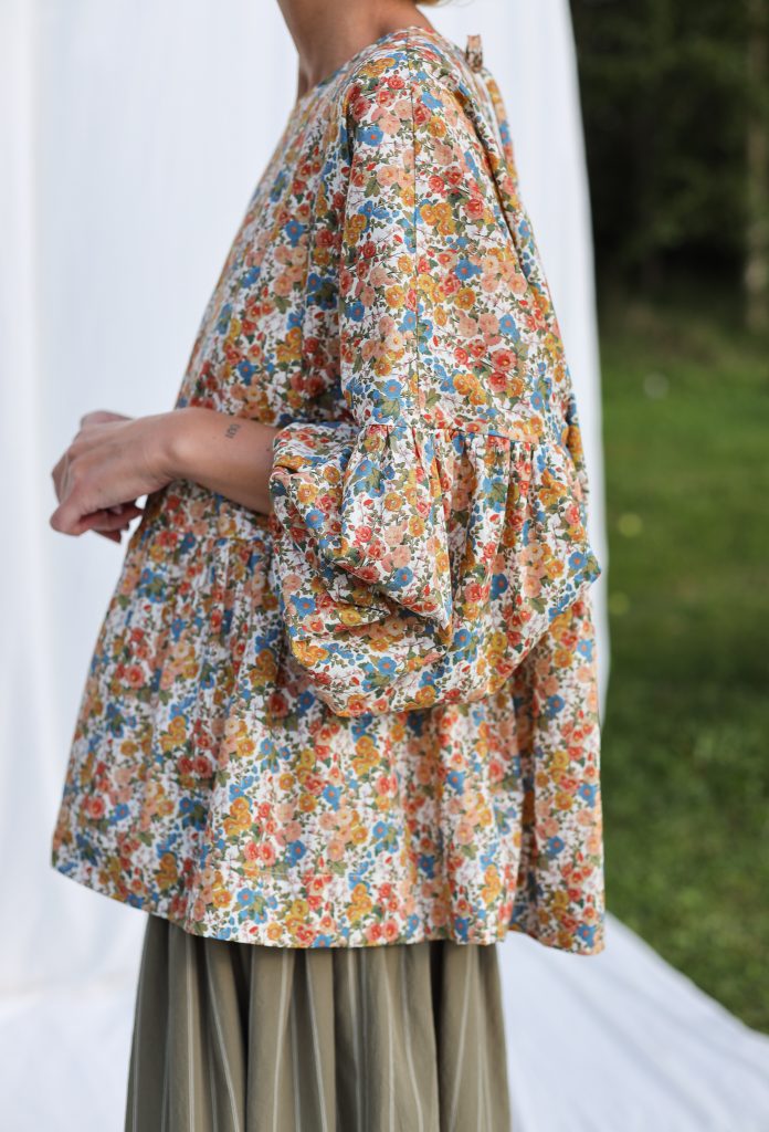 Dropped Shoulders Floral Peplum Blouse EVE