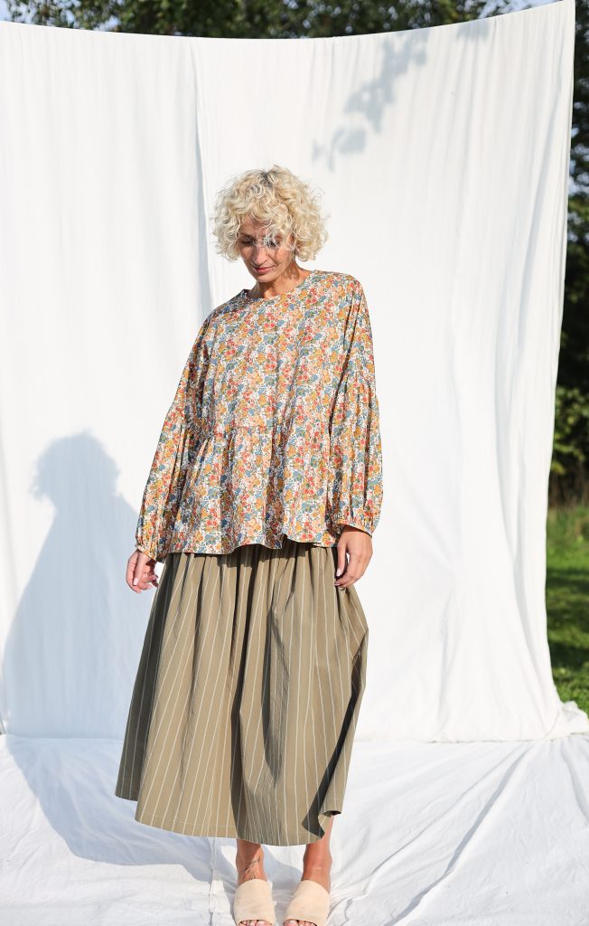 Dropped Shoulders Floral Peplum Blouse EVE