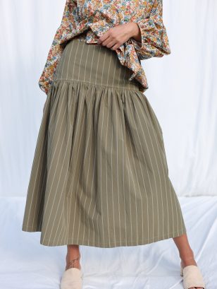 Striped Yoke Ruffle Organic Cotton Skirt BRIGIT | Skirt | Sustainable clothing | OffOn clothing