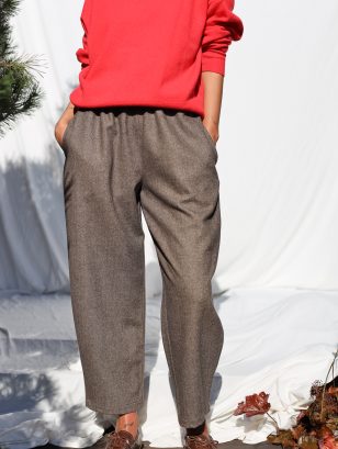 Brown Herringbone Wool-Blend Balloon Style Trousers VIVIAN | Trousers | Sustainable clothing | OffOn clothing