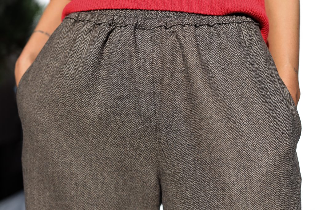 Brown Herringbone Wool-Blend Balloon Style Trousers VIVIAN