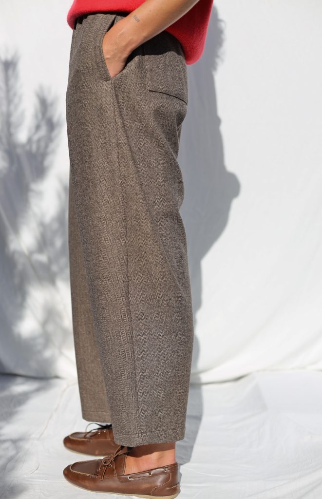 Brown Herringbone Wool-Blend Balloon Style Trousers VIVIAN