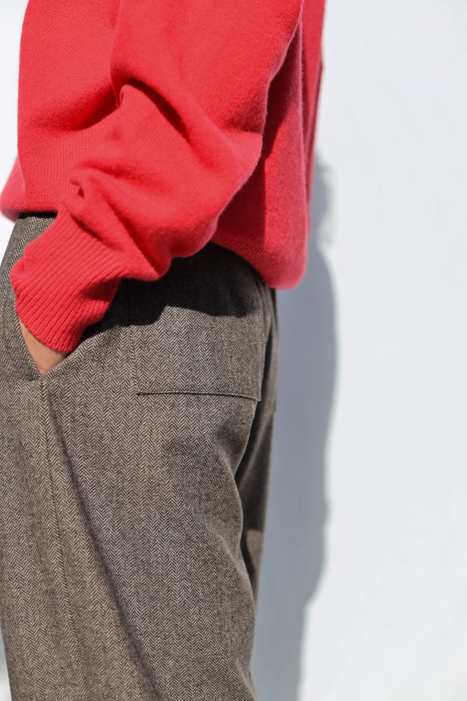 Brown Herringbone Wool-Blend Balloon Style Trousers VIVIAN