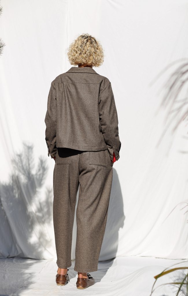 Brown Herringbone Wool-Blend Balloon Style Trousers VIVIAN