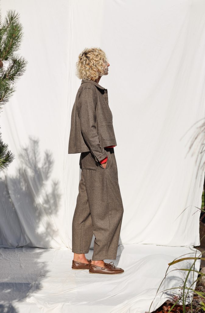 Brown Herringbone Wool-Blend Balloon Style Trousers VIVIAN