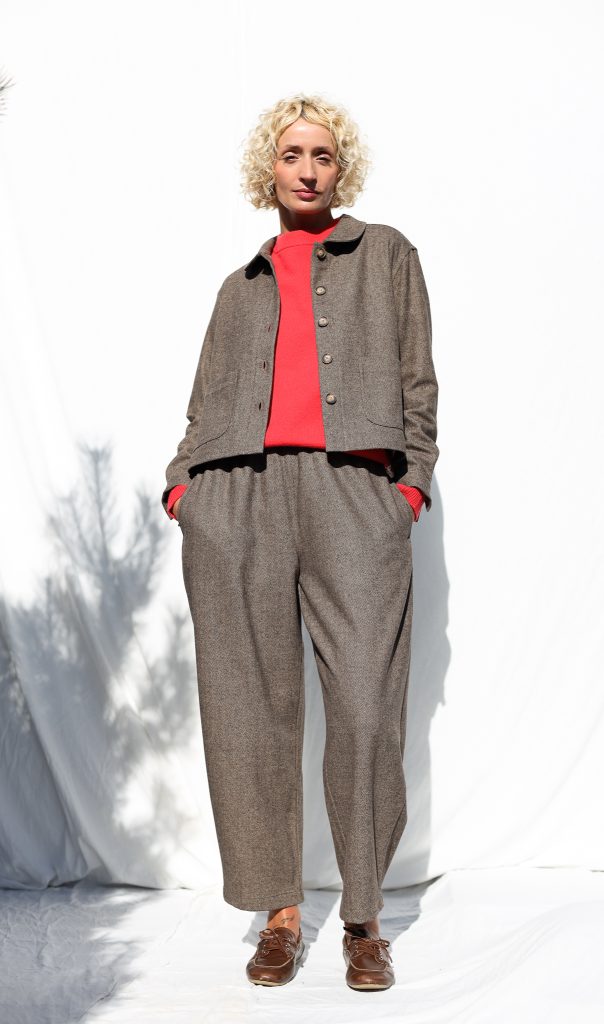 Brown Herringbone Wool-Blend Balloon Style Trousers VIVIAN