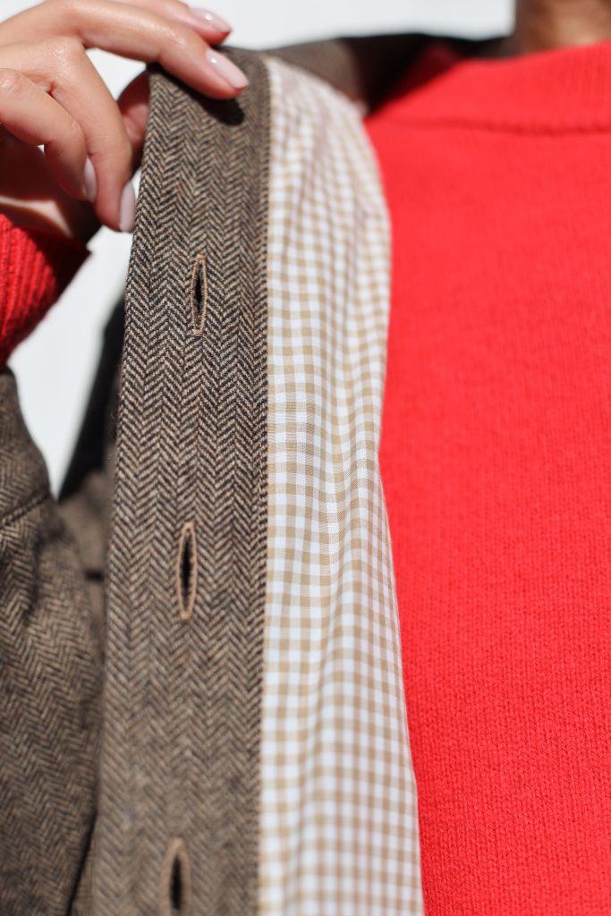 Brown Herringbone Wool-Blend Cropped Jacket