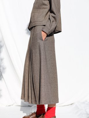 Herringbone Wool Pleated Wrap Skirt | Skirt | Sustainable clothing | OffOn clothing