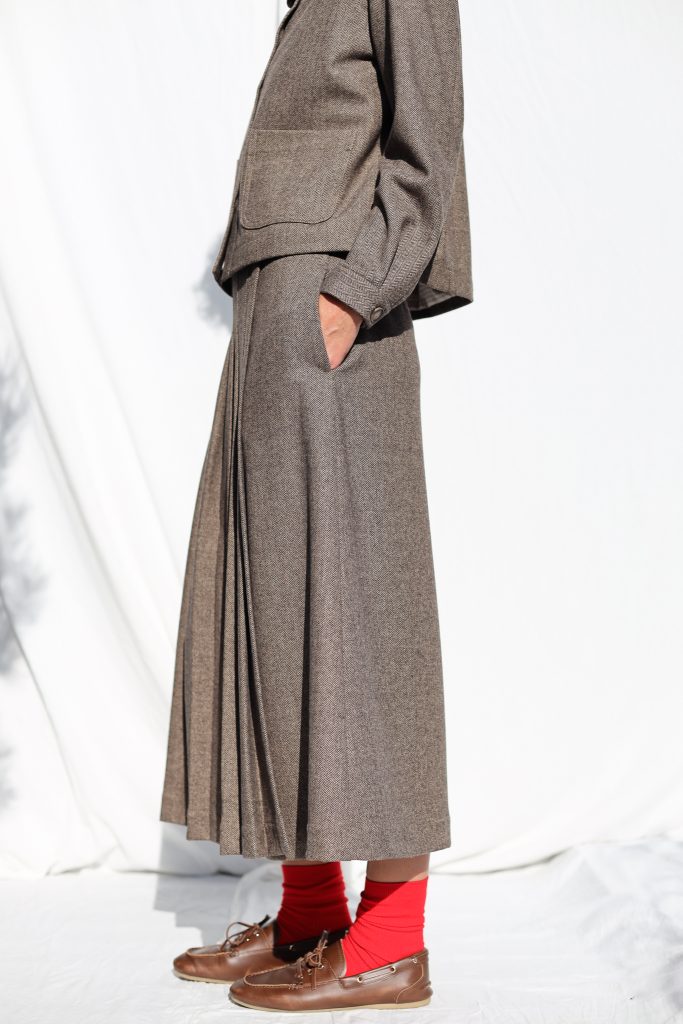 Herringbone Wool Pleated Wrap Skirt | Skirt | Sustainable clothing | OffOn clothing