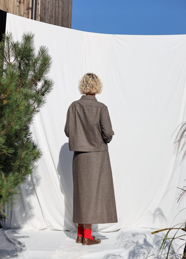 Herringbone Wool Pleated Wrap Skirt