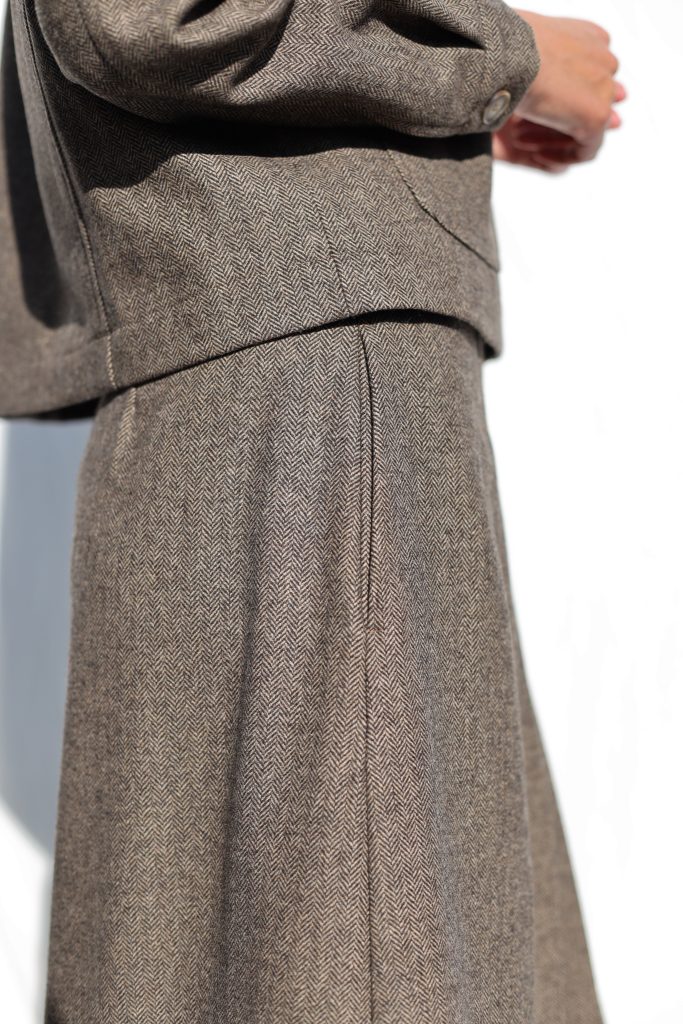 Herringbone Wool Pleated Wrap Skirt