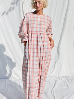 Plaid Jacquard Dobby Flowers Cotton Dress SALLY | Dress | Sustainable clothing | OffOn clothing