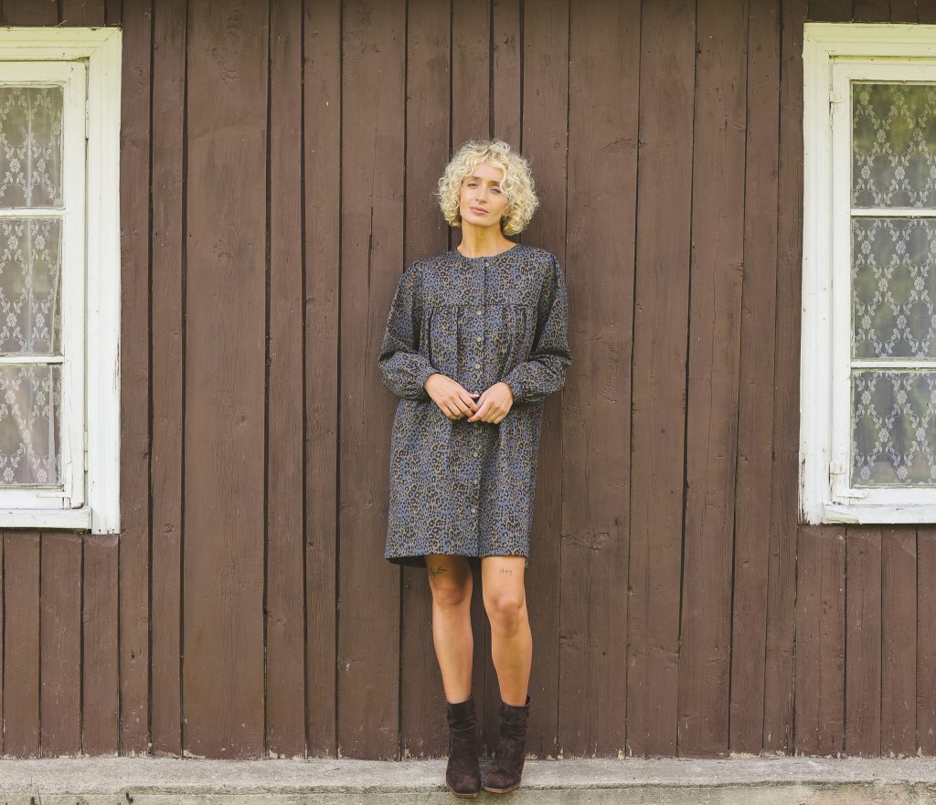 Animal Print Denim Long Sleeve Dress BERTA