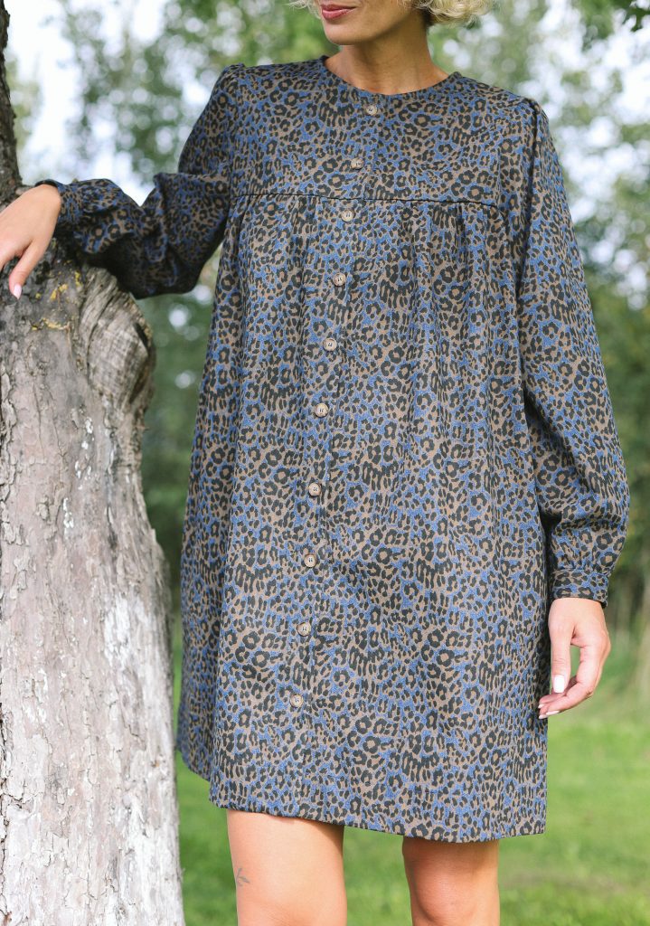 Animal Print Denim Long Sleeve Dress BERTA