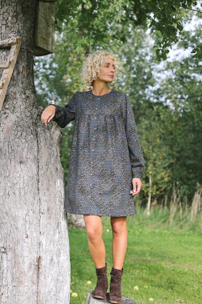 Animal Print Denim Long Sleeve Dress BERTA