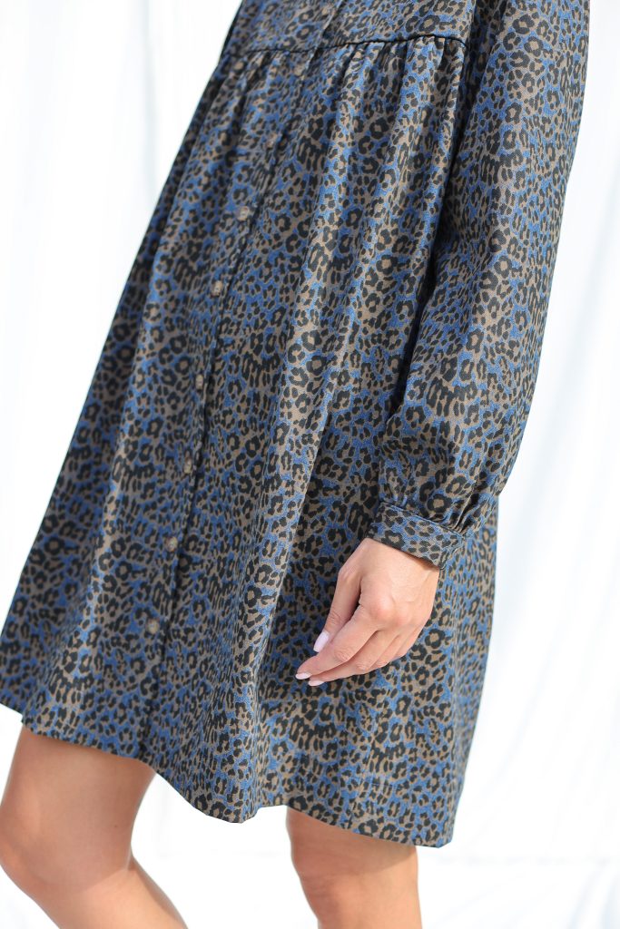 Animal Print Denim Long Sleeve Dress BERTA