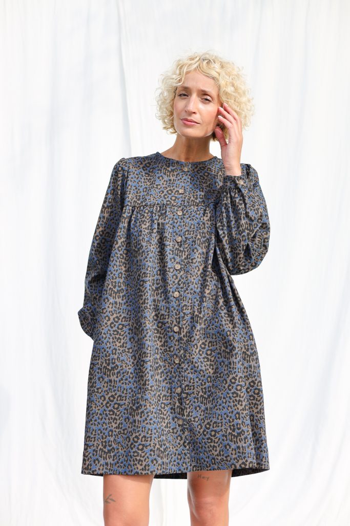 Animal Print Denim Long Sleeve Dress BERTA
