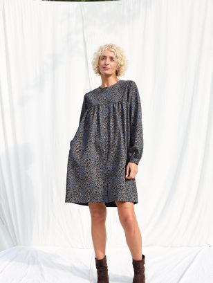 Animal Print Denim Long Sleeve Dress BERTA | Dress | Sustainable clothing | OffOn clothing
