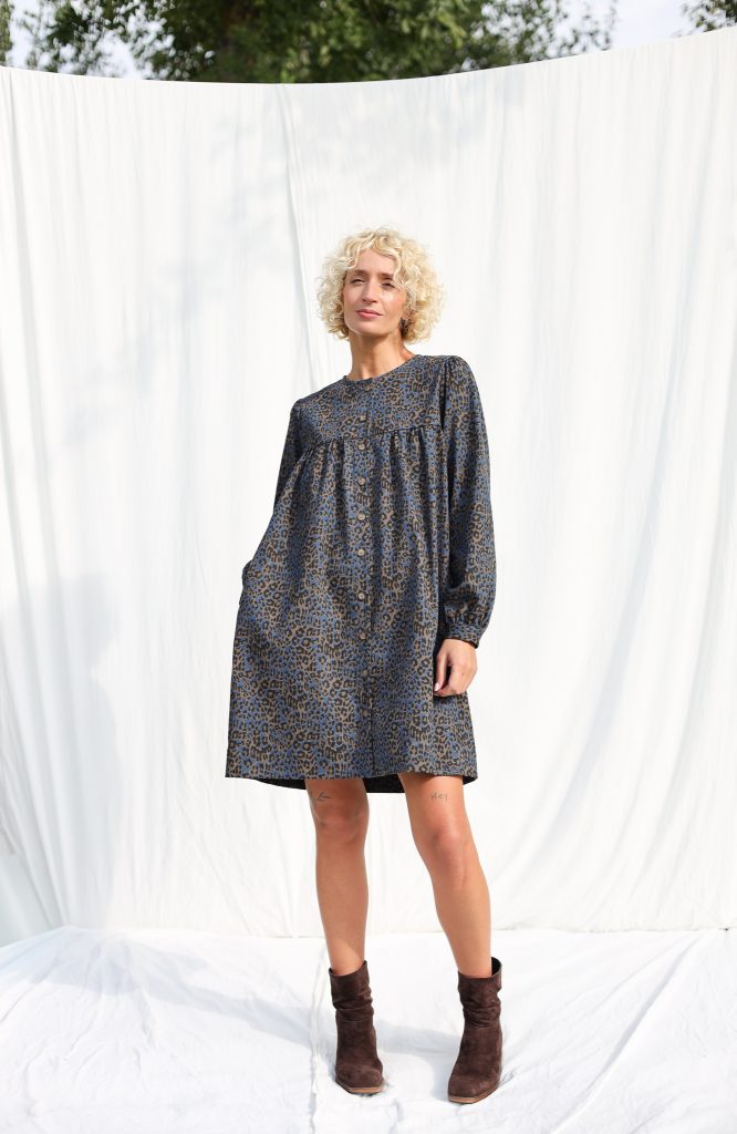 Animal Print Denim Long Sleeve Dress BERTA | Dress | Sustainable clothing | OffOn clothing