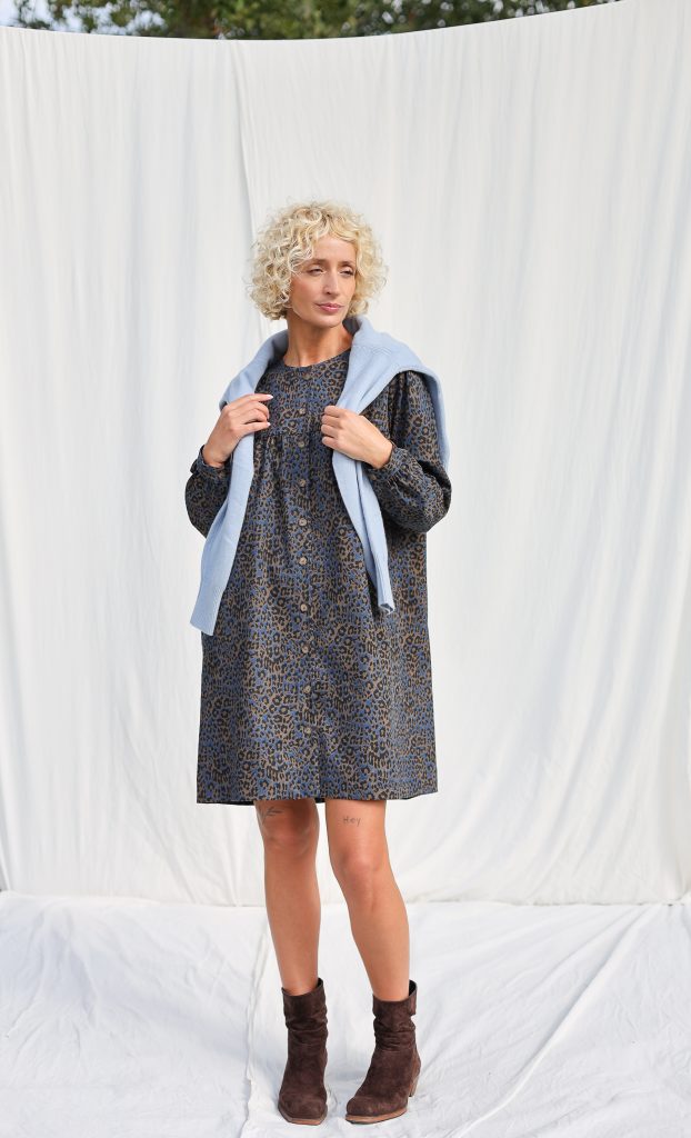 Animal Print Denim Long Sleeve Dress BERTA