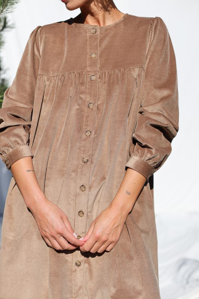 Cacao Needlecord Long Sleeve Dress BERTA