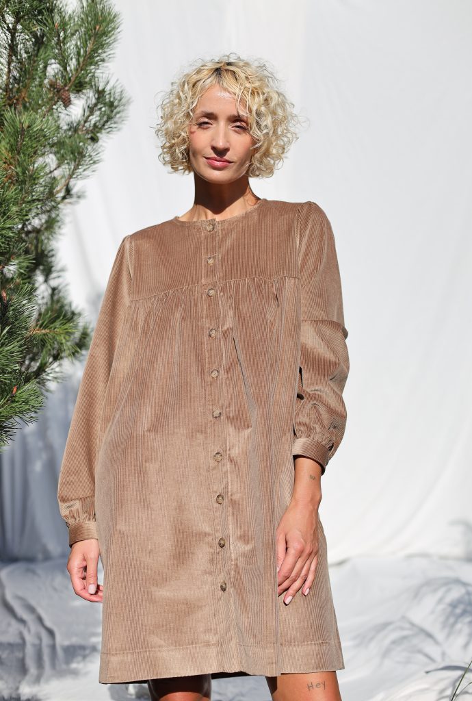 Cacao Needlecord Long Sleeve Dress BERTA
