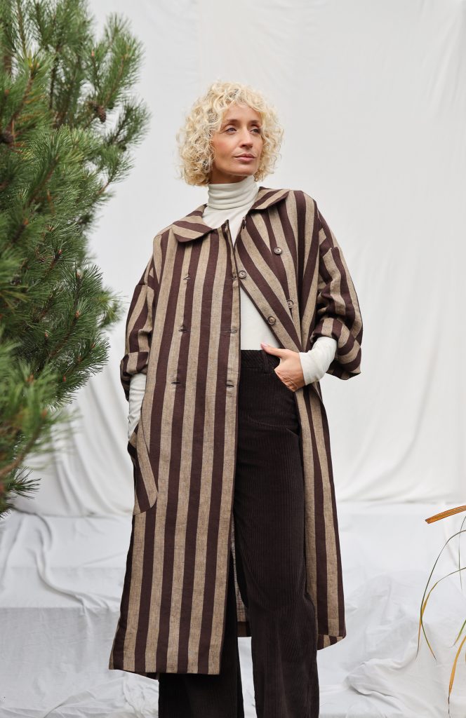 Linen Double Breasted Peter Pan Collar Duster | Coat | Sustainable clothing | OffOn clothing
