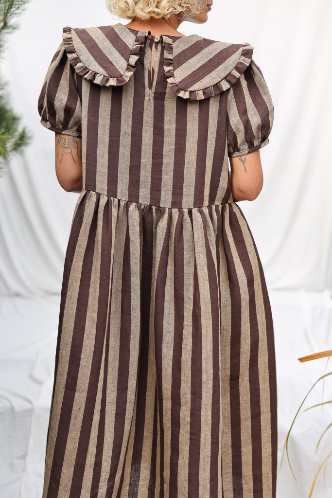Striped Linen Puritan Collar Dress MARTA