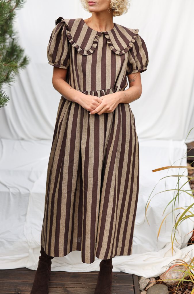 Striped Linen Puritan Collar Dress MARTA
