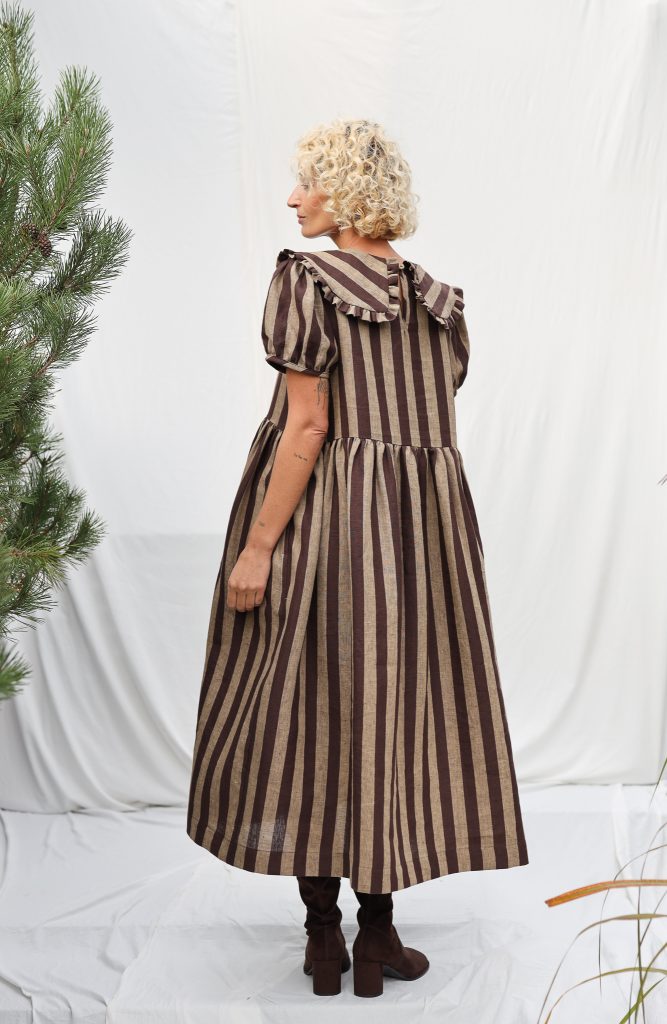 Striped Linen Puritan Collar Dress MARTA