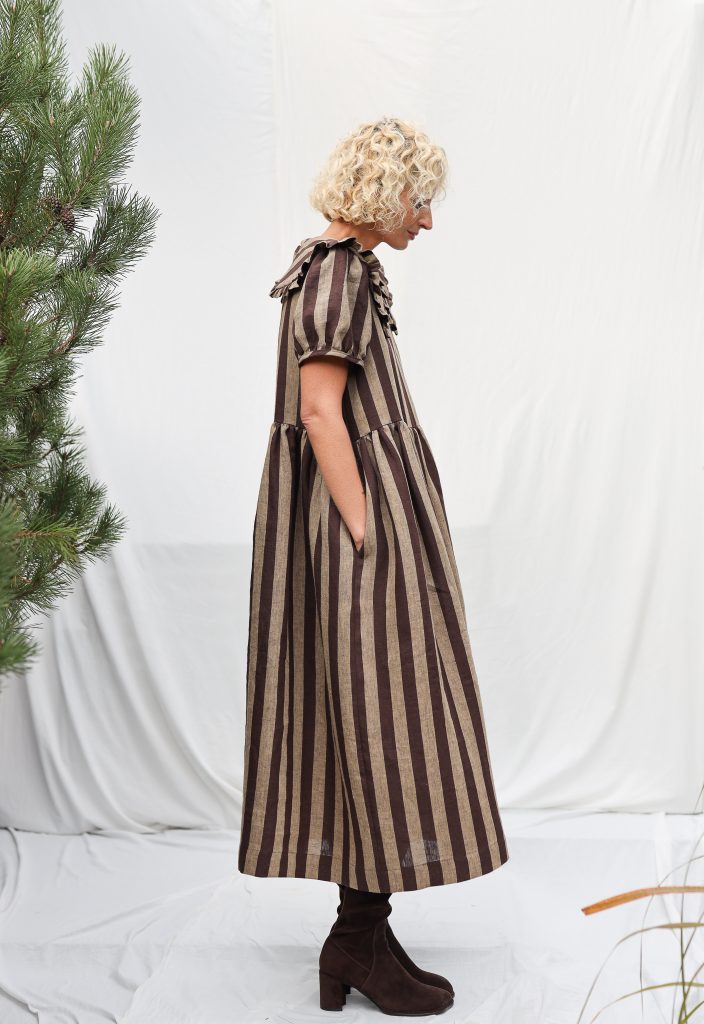 Striped Linen Puritan Collar Dress MARTA