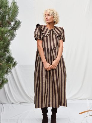 Striped Linen Puritan Collar Dress MARTA | Dress | Sustainable clothing | OffOn clothing