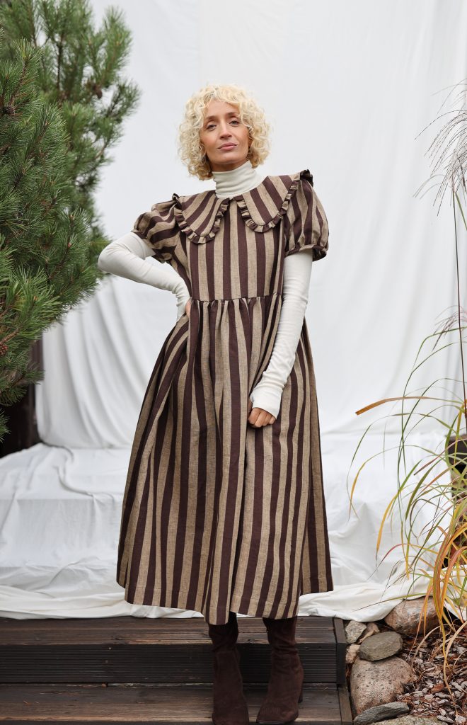Striped Linen Puritan Collar Dress MARTA