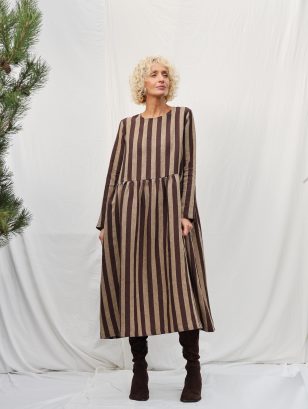Long Sleeve Loose Linen Smock Dress MILANA in Stripes | Dress | Sustainable clothing | OffOn clothing