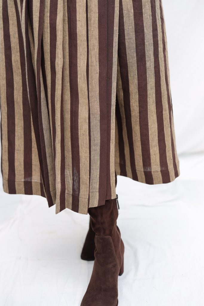 Striped Linen Pleated Wrap Skirt